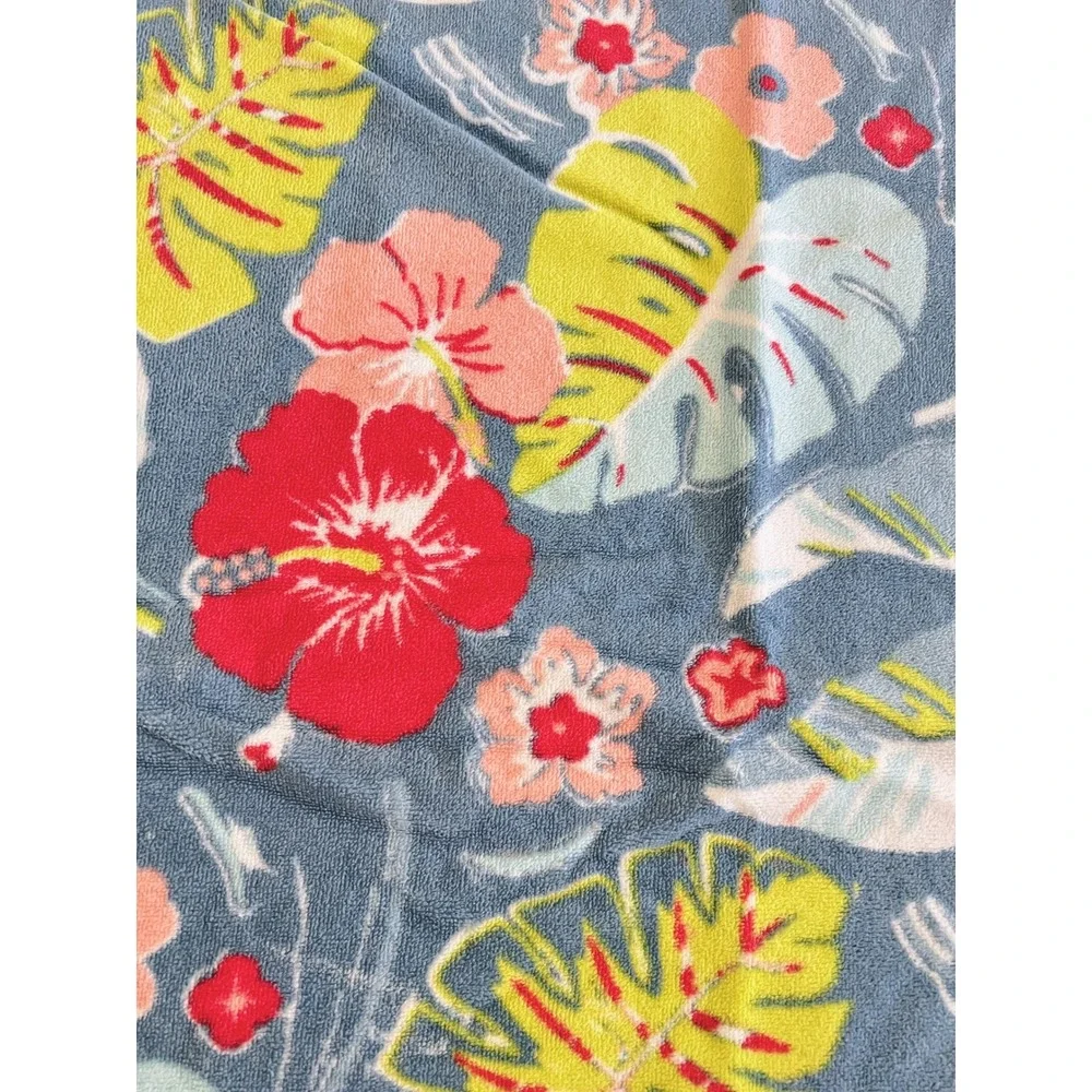 Ralph Lauren Tropical Floral Beach Towel Blue Hibiscus Monstera Cotton Brazil